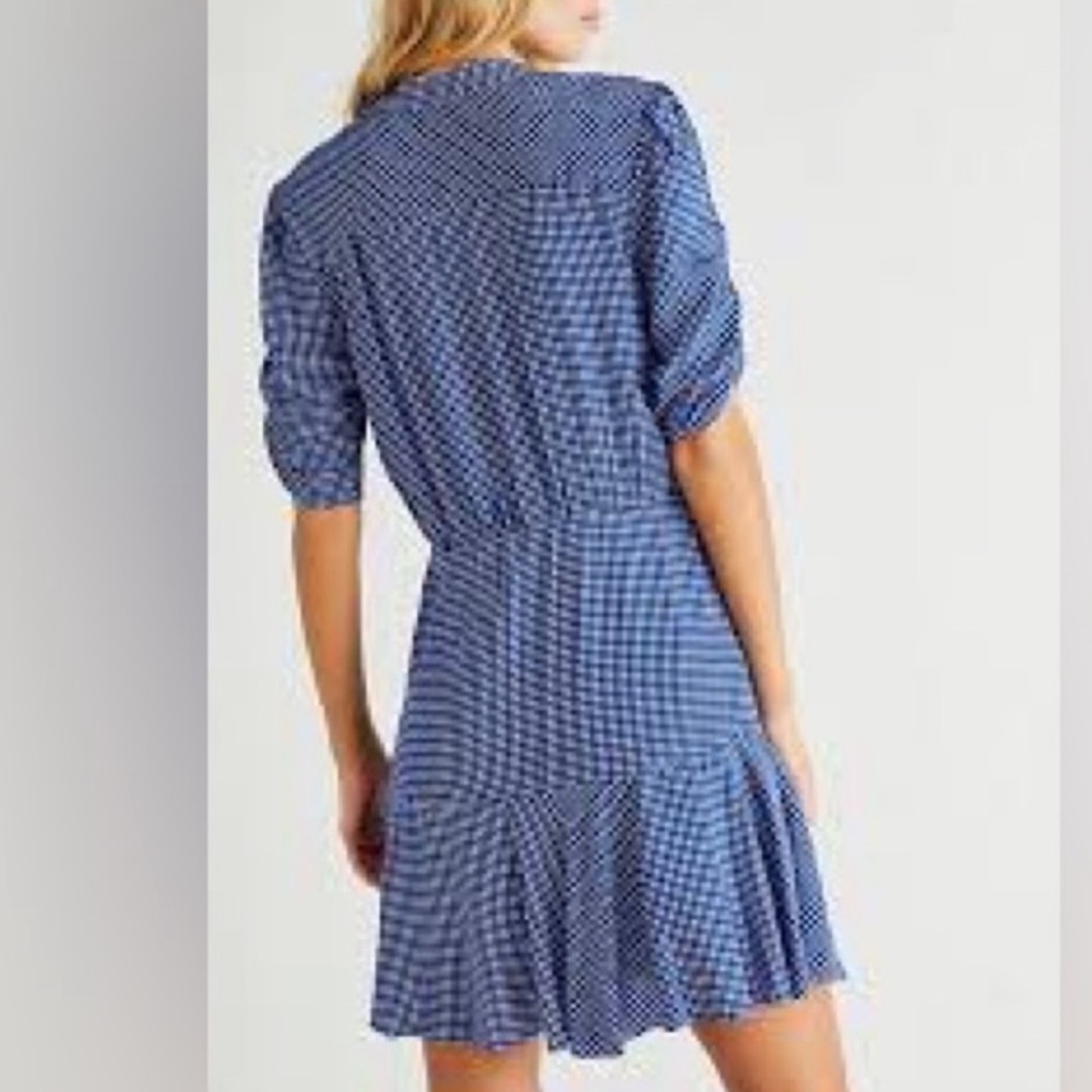 Free People boho rippa ruffle sleeve button up V-nek blue white gingham dress XL - Picture 2 of 16